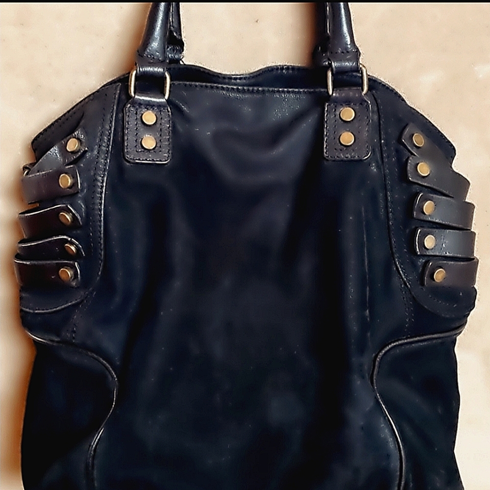 Gorgeous Cynthia Vincent Suede & Leather Bag w Brass Accents